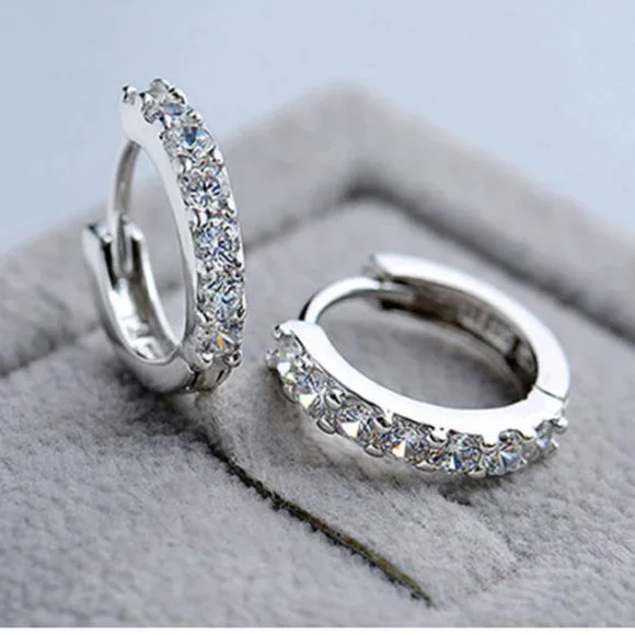 s925 Sterling Silver Crystal Hoop Earring For Women - Picture 3 of 7